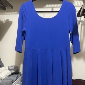 Express size L cobalt blue 3/4 sleeve skater dress.